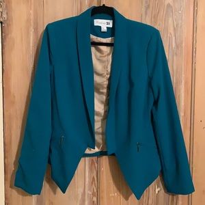 Forever21 Teal Blazer with Pleats and Zipper Pockets Size M